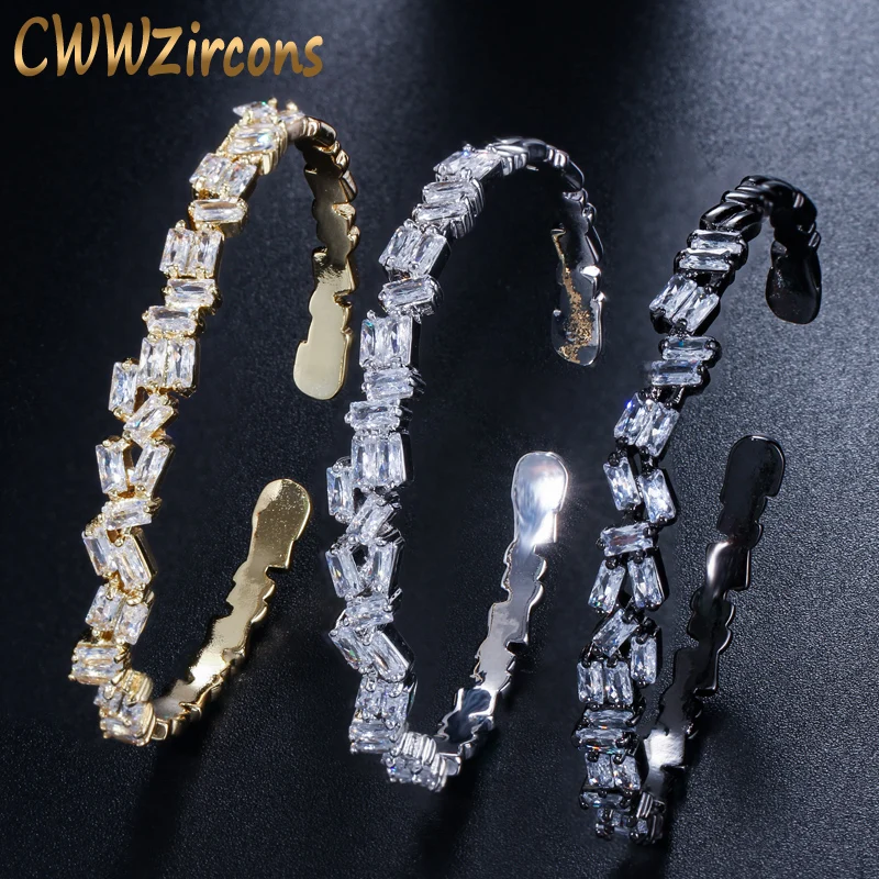 CWWZircons Fashion Famous Brand Jewelry Adjustable Size Gorgeous Square AAA Cubic Zirconia Cuff Bangle For Women And Men BG001