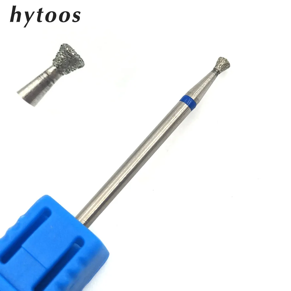 HYTOOS Inverted Cone Diamond Nail Drill Bit Rotary Burr Cuticle Clean 3/32" Manicure Cutters Drill Accessories Nail Mills