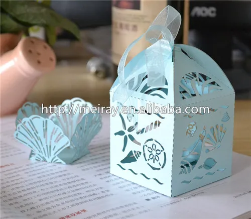 

100pcs/lot laser cut favor boxes for wedding,white sea shell wedding boxes for beach wedding decor