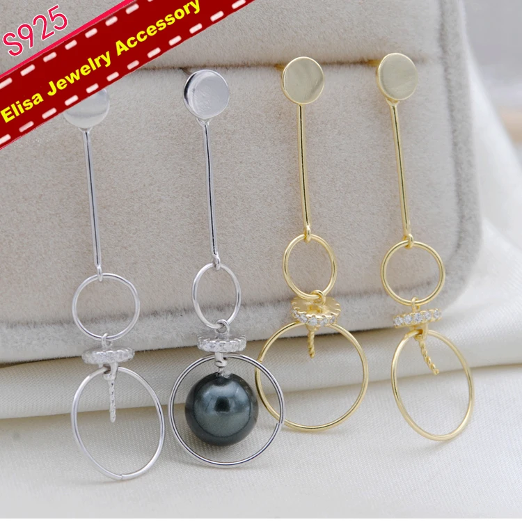 

Simple Circle Design Pearl Earrings Holder Long S925 Sterling Silver Dangle Earrings Accessory Women DIY Components 3Pairs/Lot