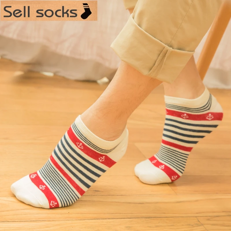 Clearance! new summer Stripes Sailor anchor man Casual ankle cotton socks men boat sock slippers harajuku EUR39-44