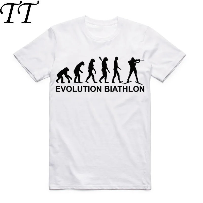 Evolution Biathlon T-shirt Funny Men Evolution Cool O-neck Men's T Shirt Summer Casual Fashion Men Clothing