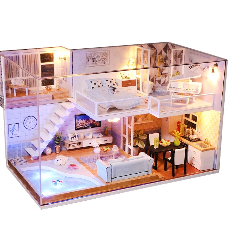 Handmade Miniaturas Wooden Diy Doll House Miniature Dollhouse Furniture Handcraft Model Kits Box Puzzle Toys For Children Gift