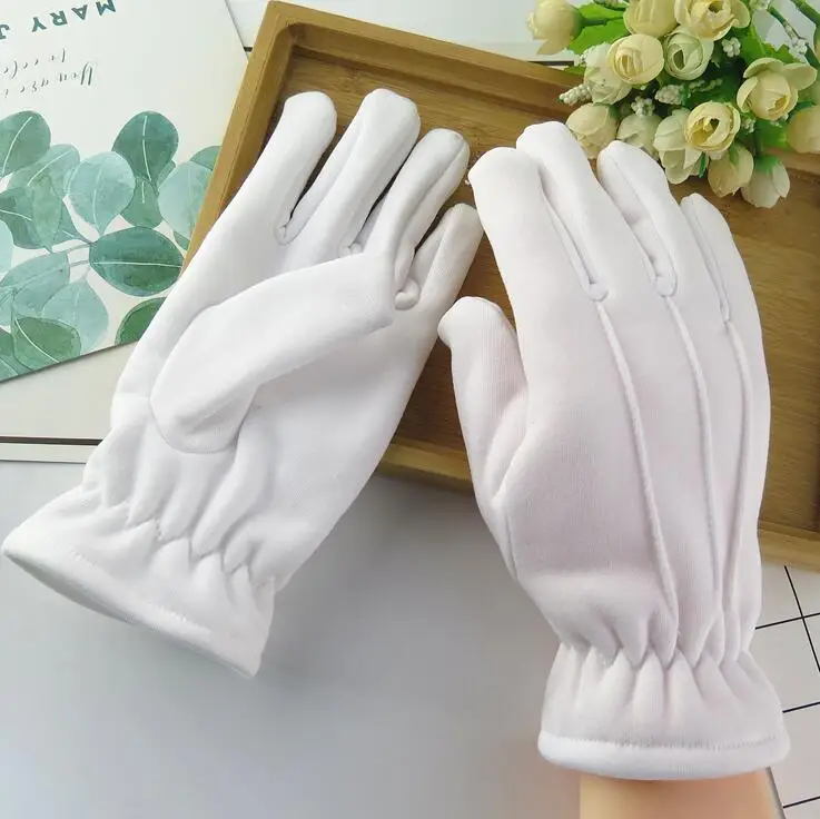 Men Women\'s Winter Thicken Thermal Warm White Color Cotton Etiquette Gloves Winter Thicken White Cotton Glove R223