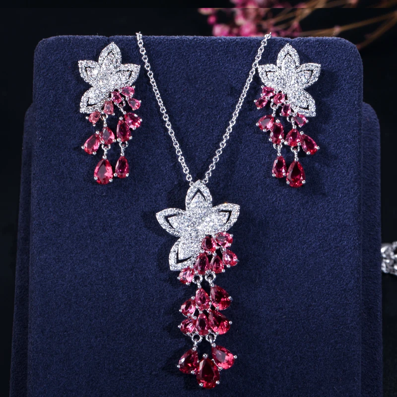 CWWZircons 2026 Neuheit Kubische Zirkonia Quasten-Blumen-Ohrringe und Anhänger-Halskette Modische Damen-Schmucksets T334 – Detail 5