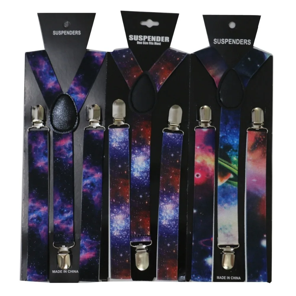 2019 New 2.5cm Wide Men's Adjustable Clip on Colorful Galaxy Suspenders For Mens Womens