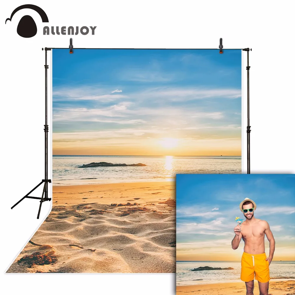 Allenjoy photography backdrops Beach sunset blue sky holiday summer ocean background for photo studio props photocall photophone