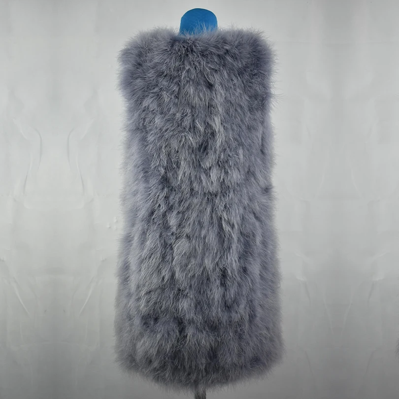 Long Ostrich Real Fur Vest for Women, Casual Warm Coat, Fur Hood Vests, Fashion, New, 2023