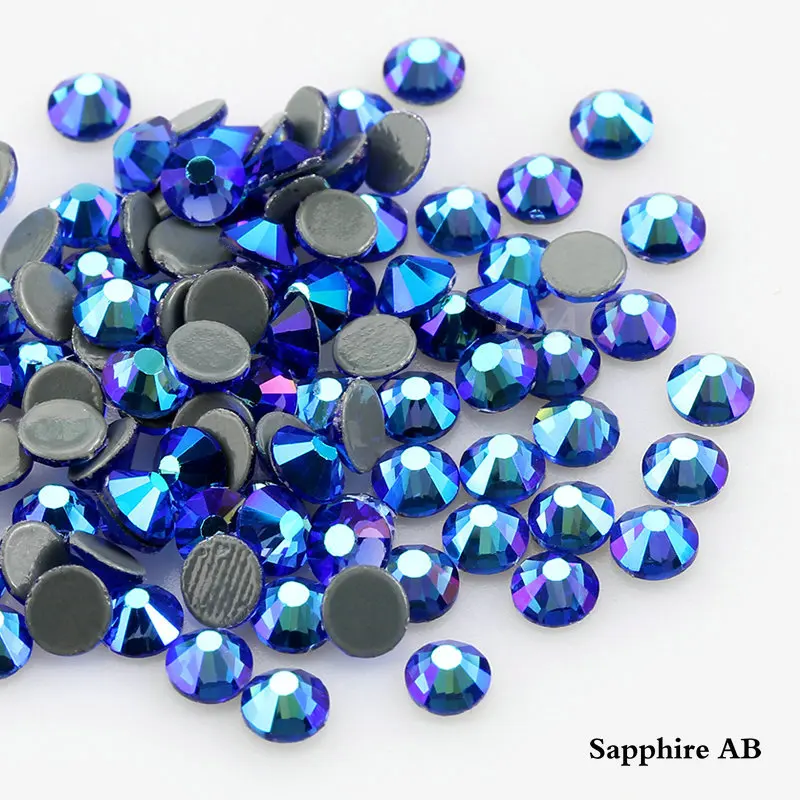 QIAO Sapphire AB Plating Color Crystal Glass Hot Fix Rhinestone/Iron On Rhinestone For Clothes Decoration