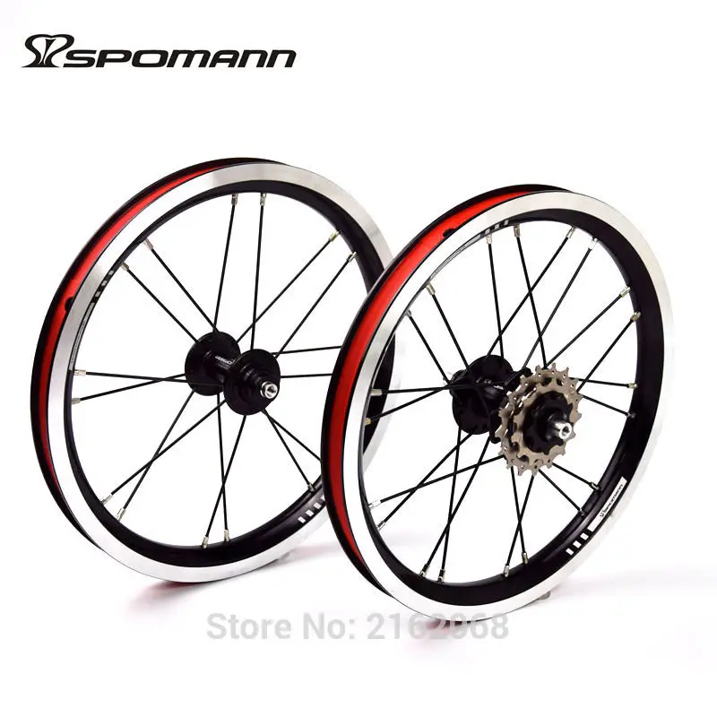 SPOMANN 14 inch Folding bike alloy V brake BMX bicycle clincher rims wheelset MTB 14er 7 bearing 3 speed freewheel New