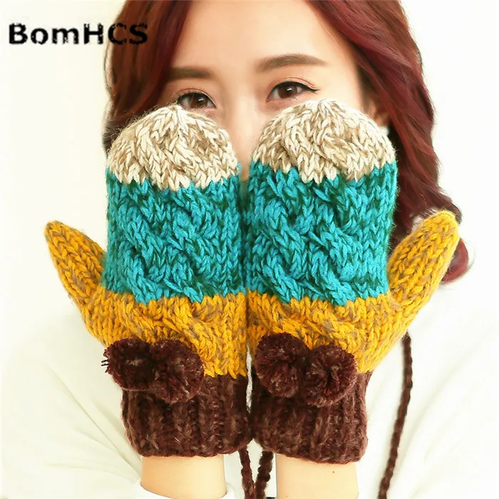 

Cute Women Winter Warm Colorful Mittens Handmade Knitted Gloves