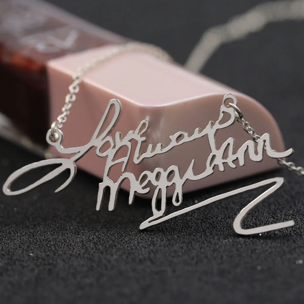 Signature  name necklace Personalized hand written Custom name Solide silver Necklace Memorial christmas Wholesale