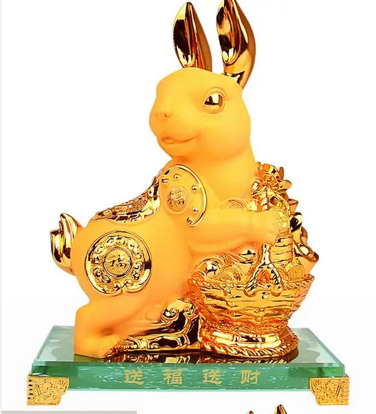 

gold Chinese zodiac Tiger rabbit big golden zodiac Animal brings handicraft furnishing exquisite gift sculpture home decoration