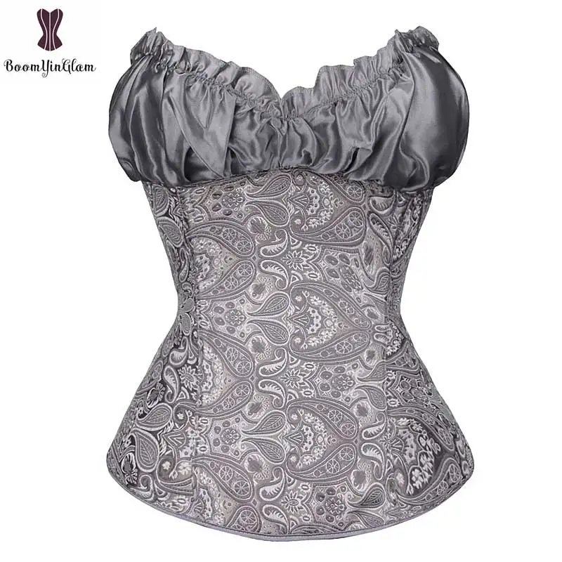 Dropshipping Corset Lower Cheaper Price Corsets Ruffles Cup Korset Women Jacquard Floral Plus Size 6XL Bustier Zipper Corselet