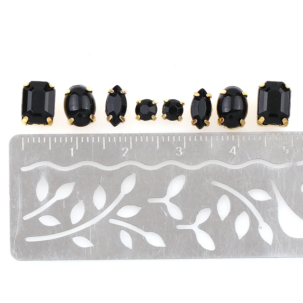 60Pcs Mixed Shape Black Resin Opal With Gold Base Copper Claw Stone Strass Diamond Stones For DIY Nail Art Decoration