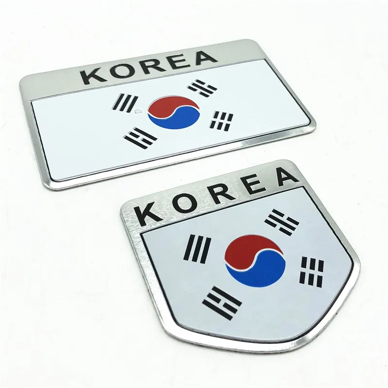 3D Metal Korea Korean National Flag Badge Car Front Grill Grille Emblem Sticker Racing Sports Decal for Hyundai Kia Renault