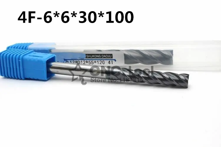 

4F-6*6*30*100, 4 флейты, длинная твердосплавная Концевая фреза, фреза, токарный станок с ЧПУ, фреза для резки металла