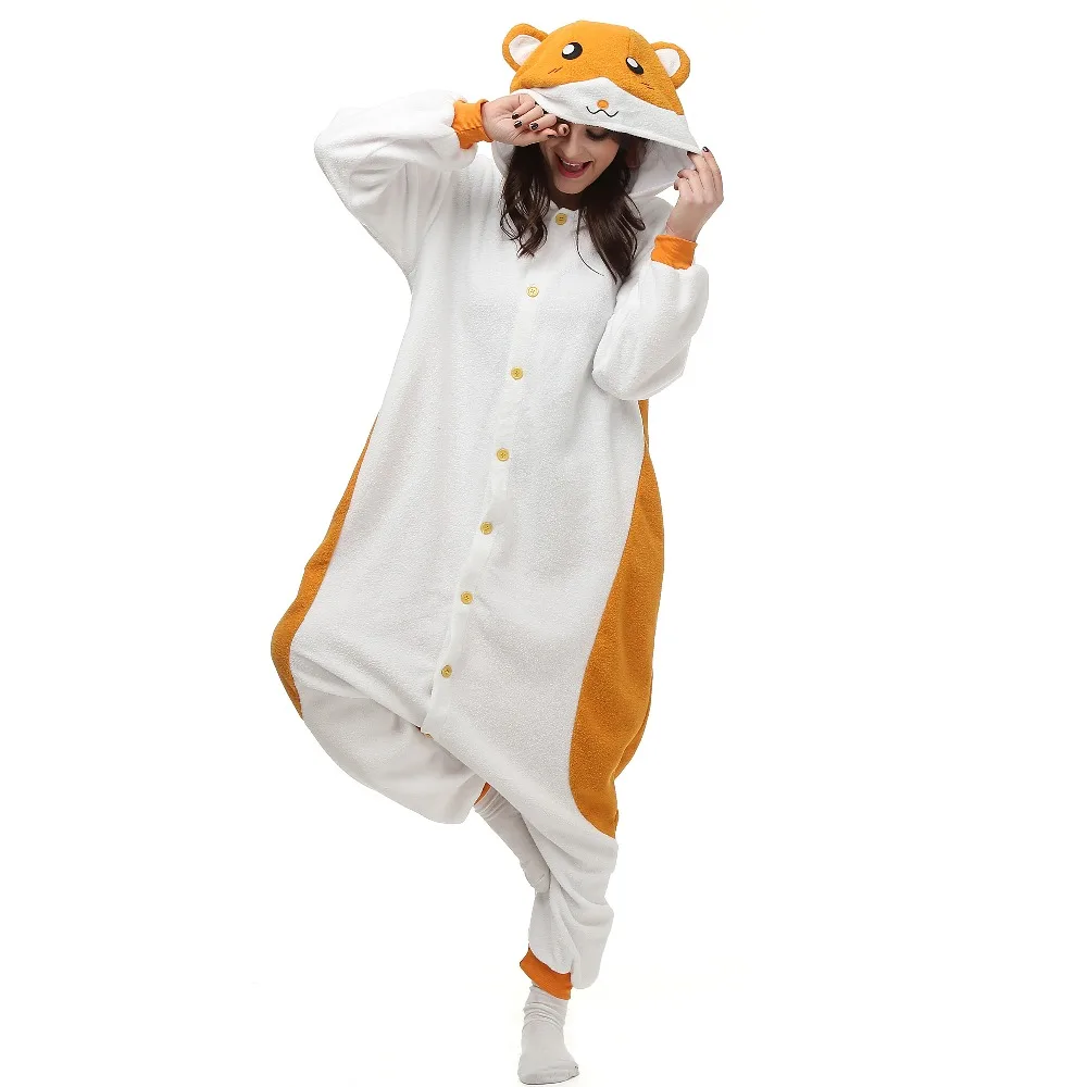 Men Animal Hamster Hamtaro Hooded Pajamas Costume Winter Women Onesies Adult Pyjamas Cosplay Homewear For Halloween Xmas party