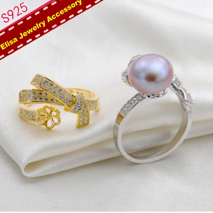 3Pcs/Lot Bowknot Pearl Rings Holder S925 Sterling Silver Pearl Rings Jewelry Findings&Components DIY Rings Accessory