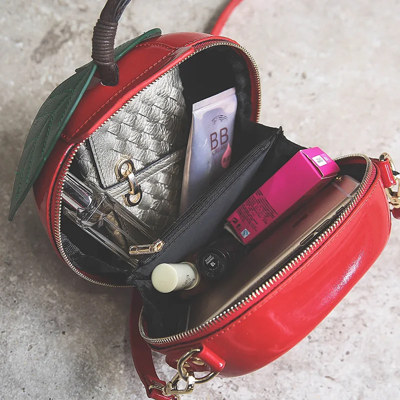 BENVICHED Red Circular Apple Bag Fashion Female Messenger Bags Leaves Mini Bags for Teenager Girls Women Crossbody Bags  R01