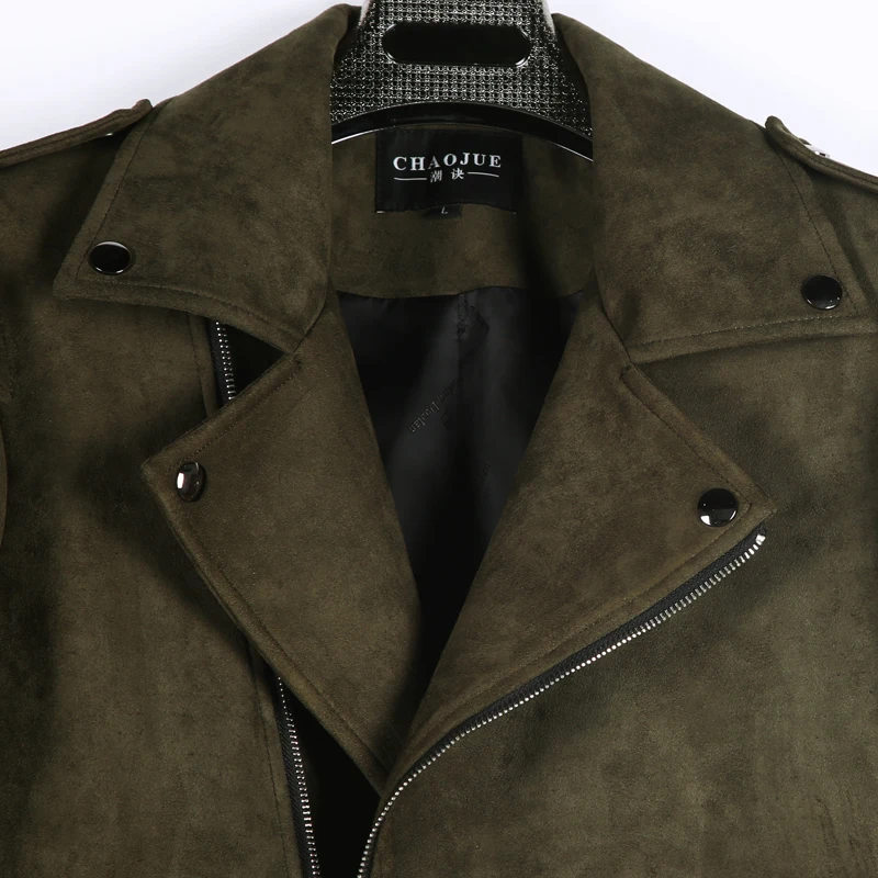 CHAOJUE Brand Short Top Suede Coat Mens 2024 Autumn/Winter Personality Army Green Zip Biker Jacket Male Cool Locomotive Jackets