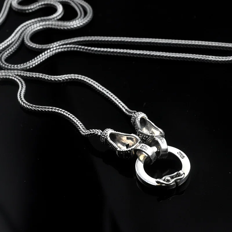 S925 silver universal buckle foxtail necklace Thai silver retro women's long section wild sweater chain