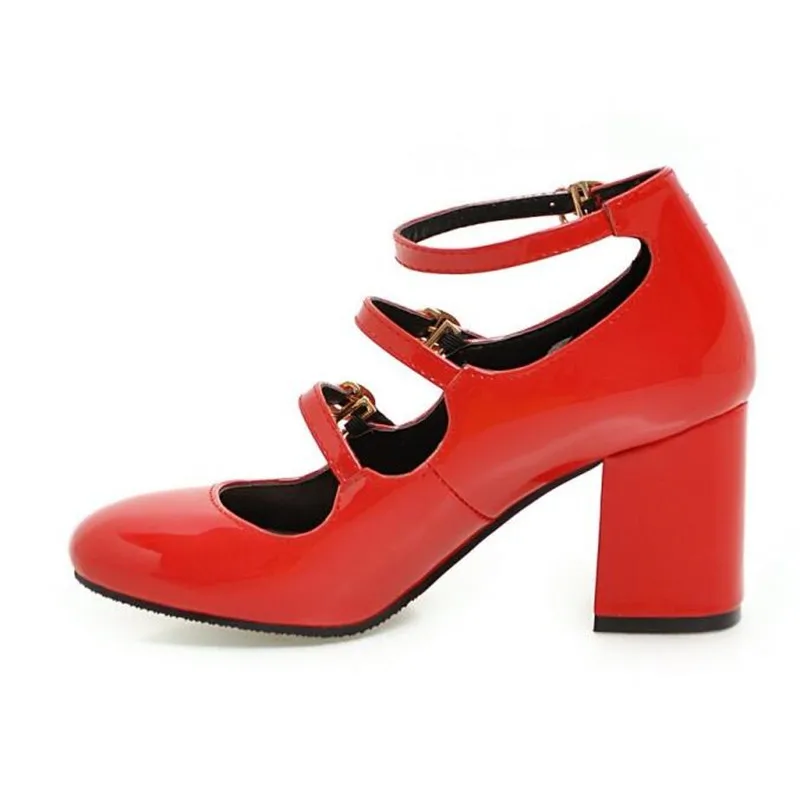 MAZIAO Spring 2019 Shoes Women Mary Jane Thick High Heels Buckle Pumps Party Shoes Round Toe Ladies Shoes Black Red Size 34-43