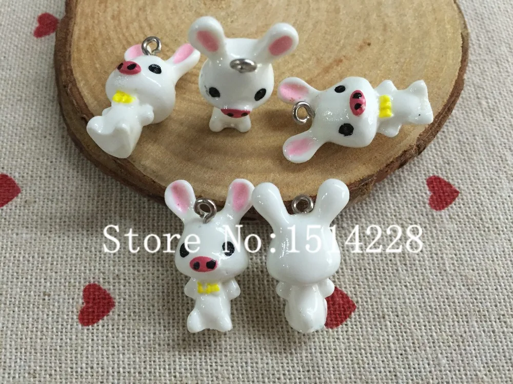 Cute resin animal charms.3D resin lovely white  rabbit pendant for key chain/phone decoration,DIY.