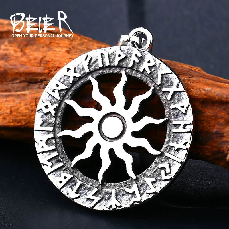 BEIER 316L stainless steel Norse Vikings Pendant Necklace Slavic Amulet Pagan Solar Symbol Slavic Wheel Amulet Men LLBP8-305P