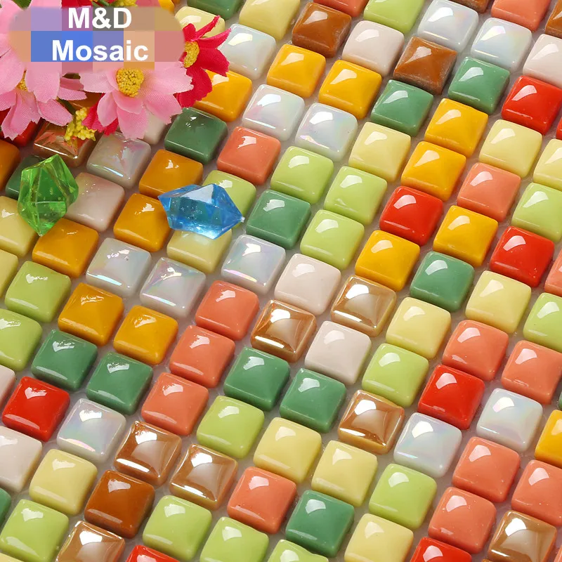 12mm Rainbow Candy Iridescent Glazed Glass mosaic tile for Kitchen backsplash bathroom showroom bar wall floor tile home decor