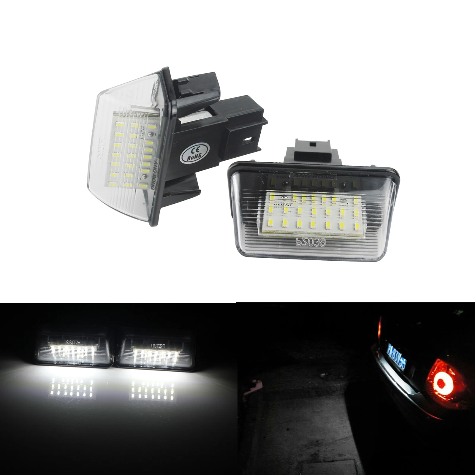 ANGRONG 2X LED White License Number Plate Light Lamp For Citron C3 C4 C5 BERLINGO SAXO XSARA For Peugeot 206