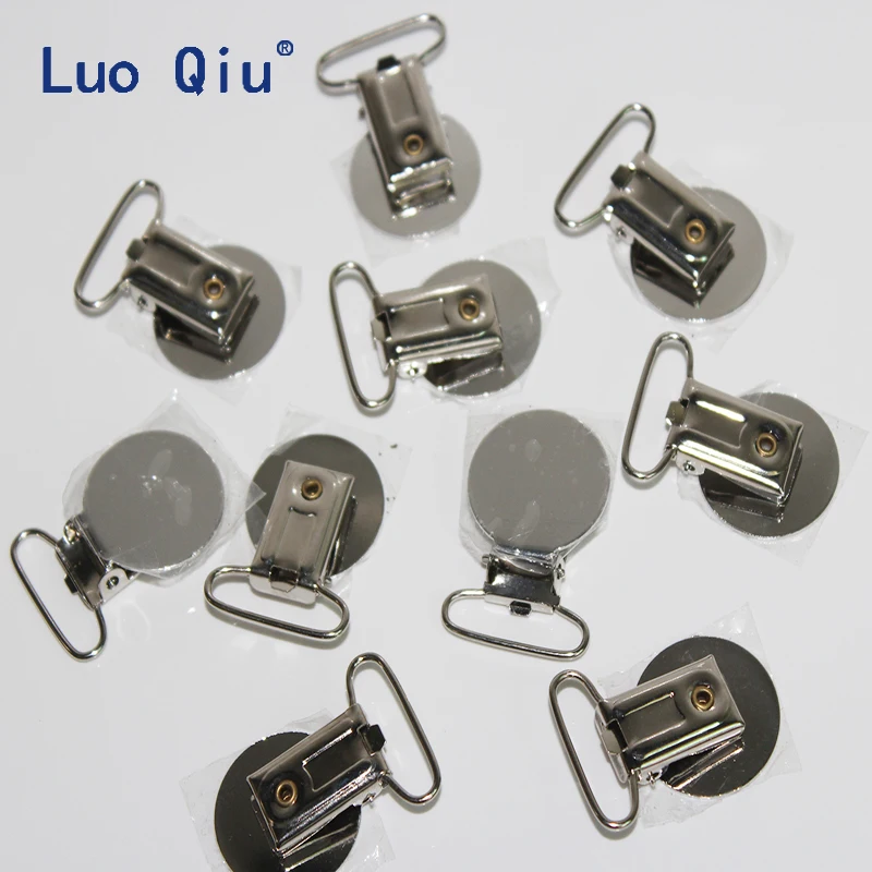 

50 pcs/lot 1'' 25mm Round Top Metal Sliver Baby Dummy Pacifier Clips Garment Enamel Round Shape Suspender Clips Holders