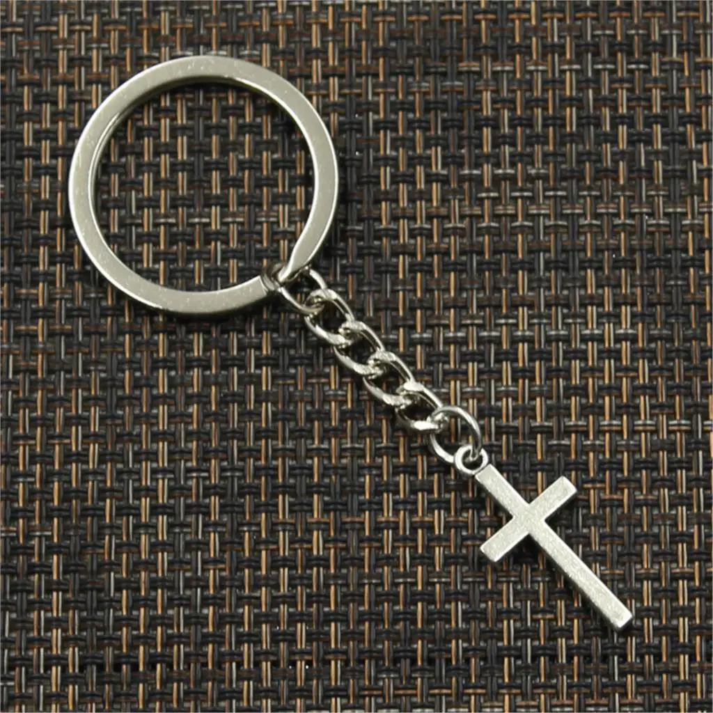 New Fashion Men 30mm Keychain DIY Metal Holder Chain Vintage Cross 13x27mm Silver Color Pendant Gift