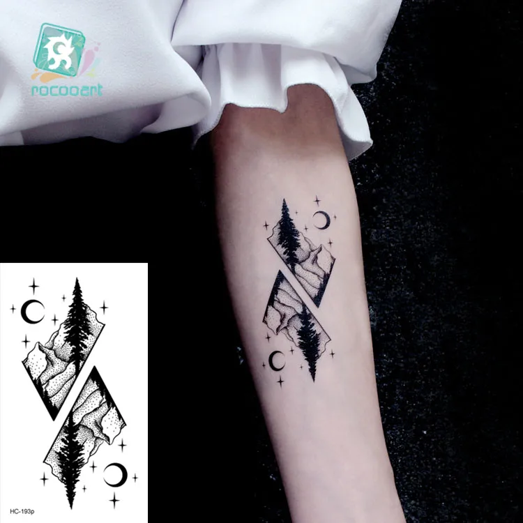 

Waterproof Temporary Tattoo Stickers Moon Hill forest star Fake Tatto Flash Tatoo Tatouage Body Art Hand Foot for Girl Women Men