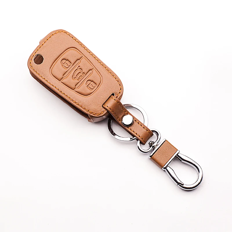For Kia leather key cover for Kia RIO K2 K5 for Hyundai i20 i30 i35 iX20 iX35 3 button Fold Remote car keys cover accessories