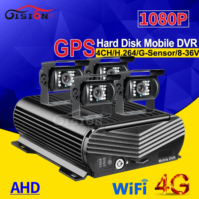 Online 4CH H.264 Disco rigido HDD 4G GPS Wifi Registratore per auto Kit DVR mobile con 4 pezzi Telecamera per auto esterna impermeabile per autobus Taxi Van