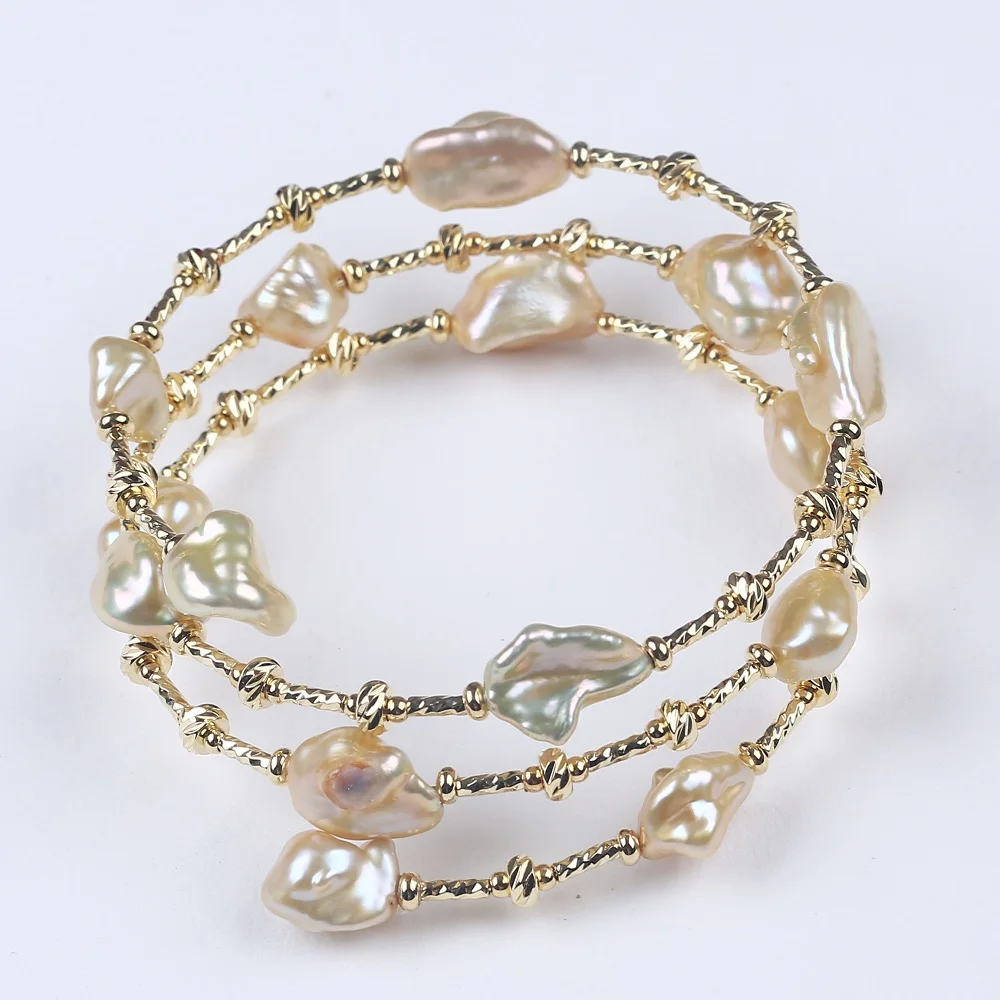 

Free Shipping New Design Vintage Champagne Reborn Keshi Petal Pearl Bracelet Gilding Jewelry For Woman