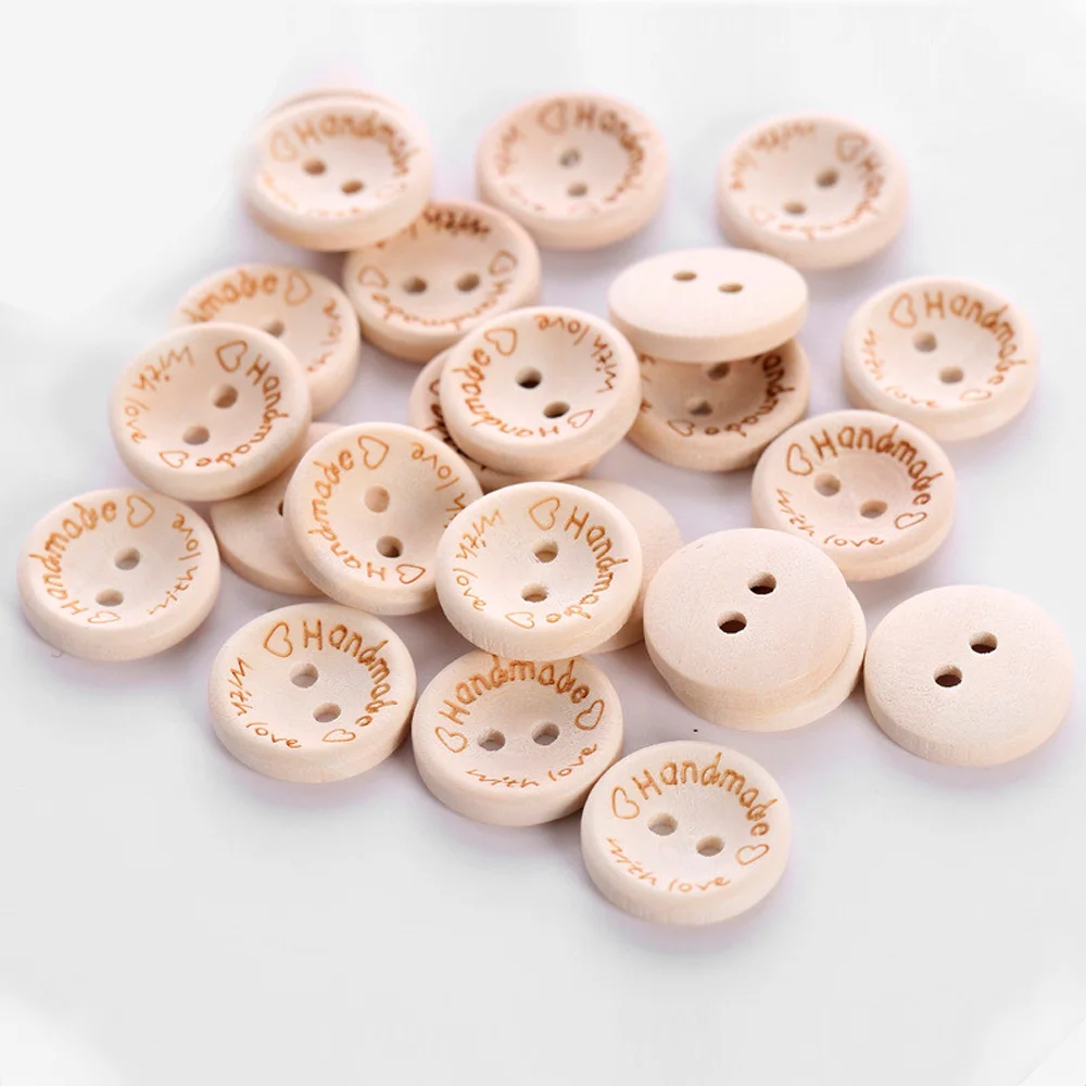 Bursting 15MM bowl carving handmade love love wood button 100pcs/ bag