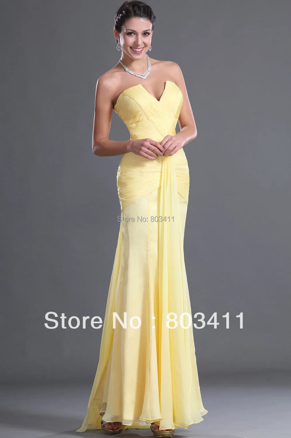 Strapless Notched Neck Pleated Chiffon Evening Dress Women\'s Formal Occasion Dress