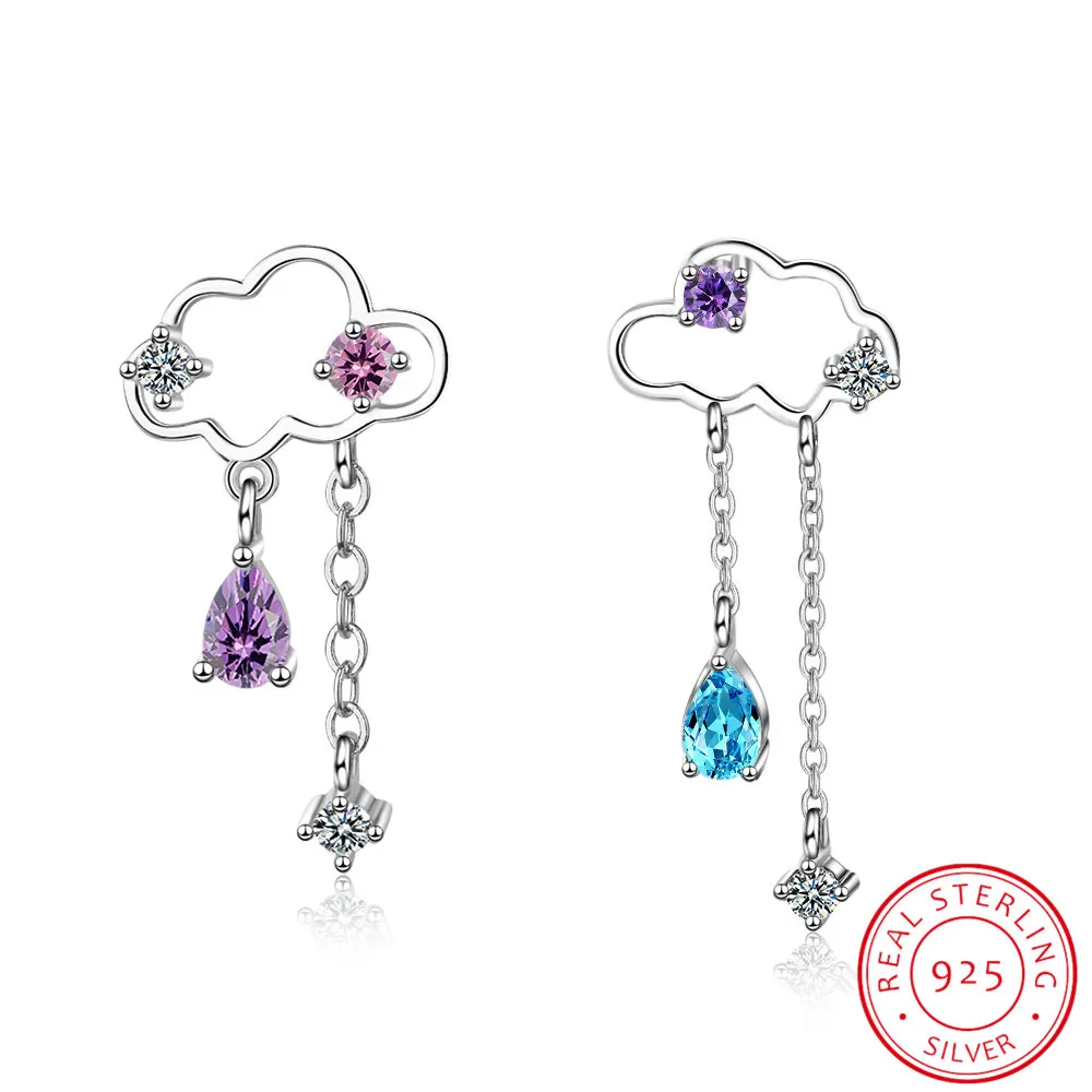 

Cute Asymmetric Cloud Earrings For Women 925 Sterling Silver Water Drop Tassel Earring Brincos Oorbellen S-e810