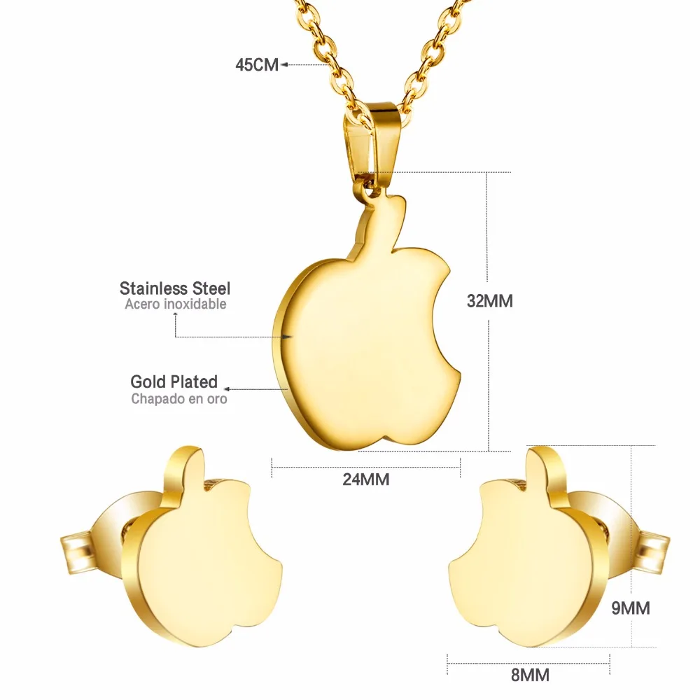 LUXUSTEEL aretes Cute Apple Earrings Stainless Steel  Anti Allergic Necklace 2020 Collars Choker Accessories Party Wholesale