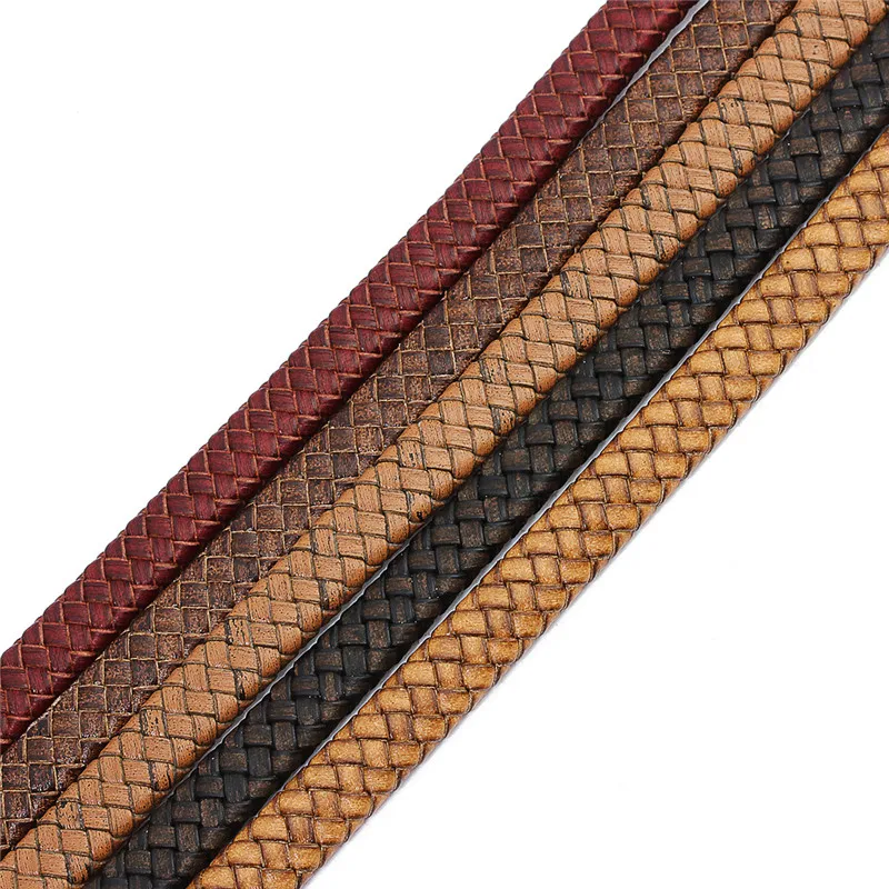 XINYAO 1yard/lot Width 10mm 12mm Braided Real Leather Cord Bracelet Findings Flat Leather Rope Thread For DIY Jewelry Making