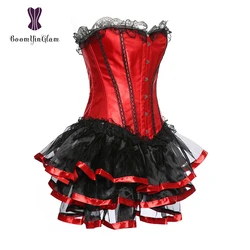 High Quality Plus Size Women Underwear lingerie Bustier Body Shapewear Corselet Lace Up Corset Top With Mini Skirt 036#