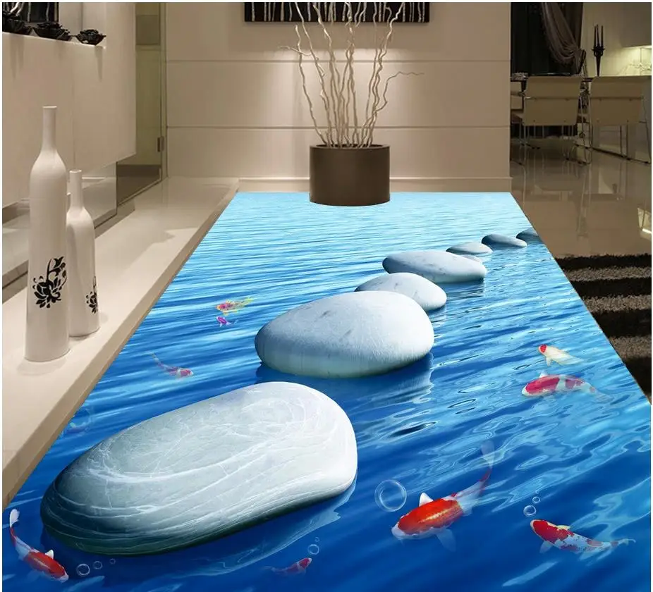 

Custom Photo Floor 3D Wallpaper Modern Art cobblestone non-slip waterproof self-adhesive PVC Wallpaper