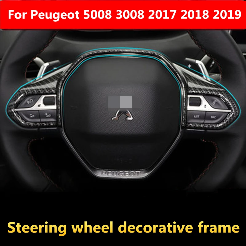 

For Peugeot 5008 3008 GT 2017 2018 2019 Car ABS Carbon fiber Steering wheel cover decorative frame sequins stickers modified