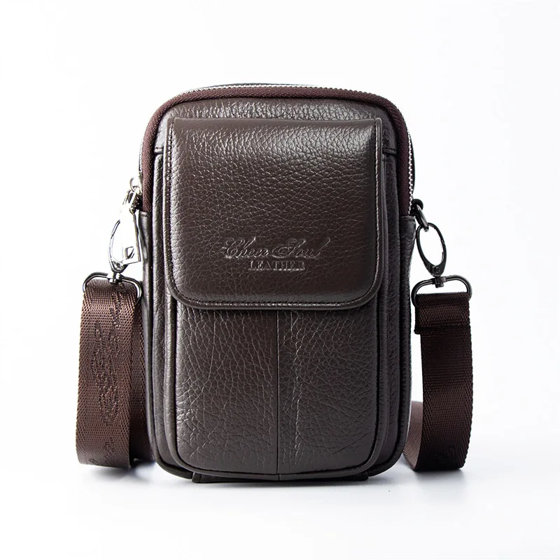 Men's Genuine Leather High Quality Multi-Function Pockets High Quality Exquisite Mobile Phone Credit Card Storage Bag Waist Pack