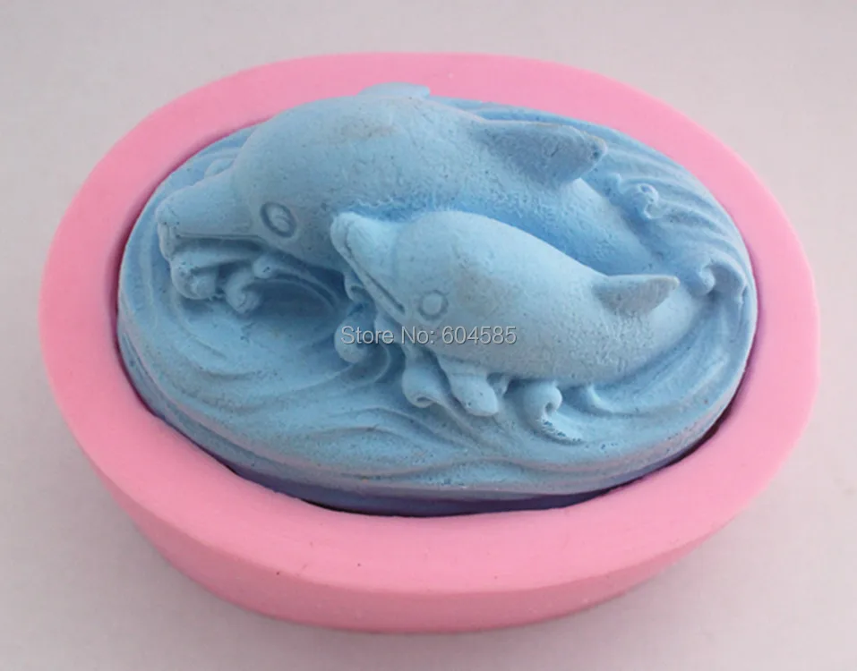 two dolphins play in the water Craft Art Silicone Soap mold Craft Molds DIY Handmade soap molds FM 356