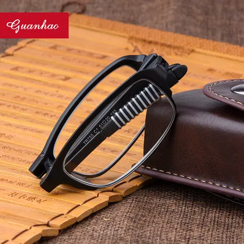 Guanhao incassable TR90 cadre ultraléger pliant lunettes hommes lunettes de lecture étui femmes mince presbytie lunettes1.5 2.5