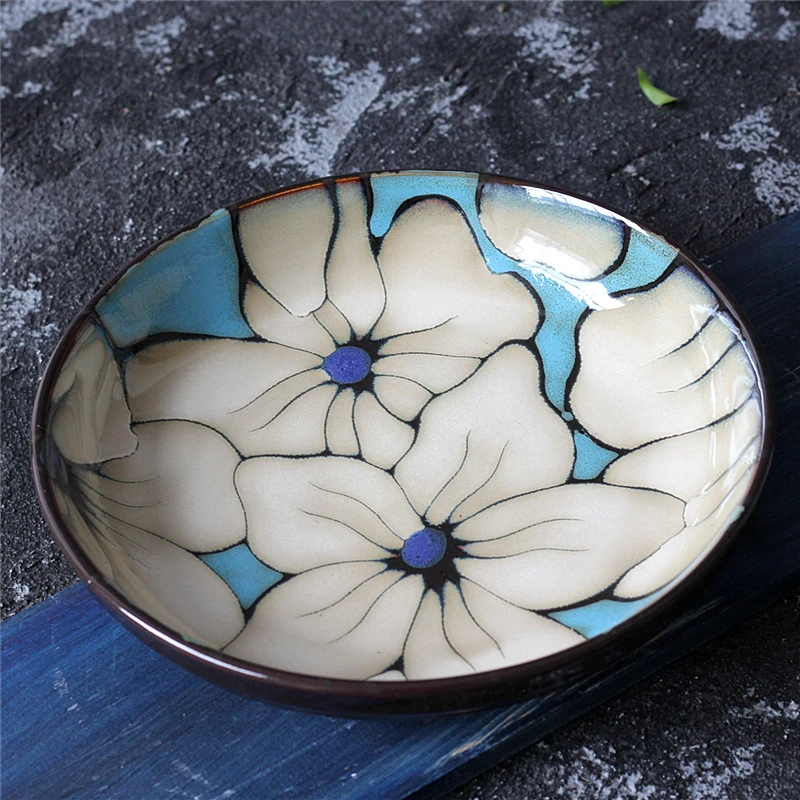 EECAMAIL Foreign Trade Export Hand-painted Flower Kiln Glazed Soup Dish Deep Dish Dumplings Salad Plate Steak Dish Household