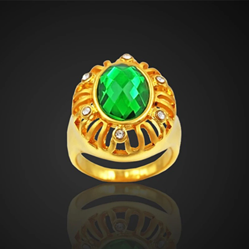 Big Red/Pink/Green/Purple Crystal Zircon Gold Color Mens Jewelry  Ring for Women Size 7-10